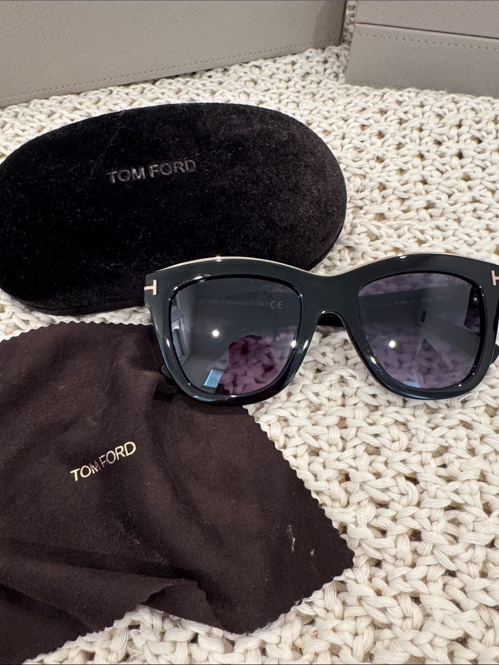 Tom Ford Black Cat-Eye Sunglasses with Gold Accents